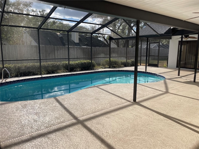 view of pool featuring a patio and a lanai