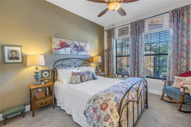 bedroom featuring ceiling fan and carpet floors