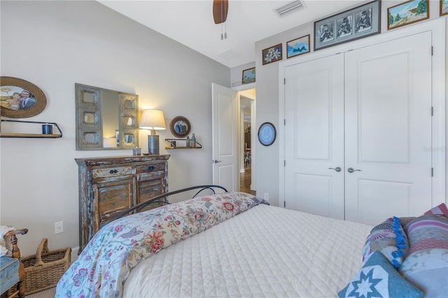 bedroom with a closet and ceiling fan