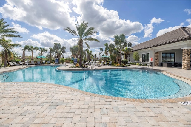 view of pool featuring a patio