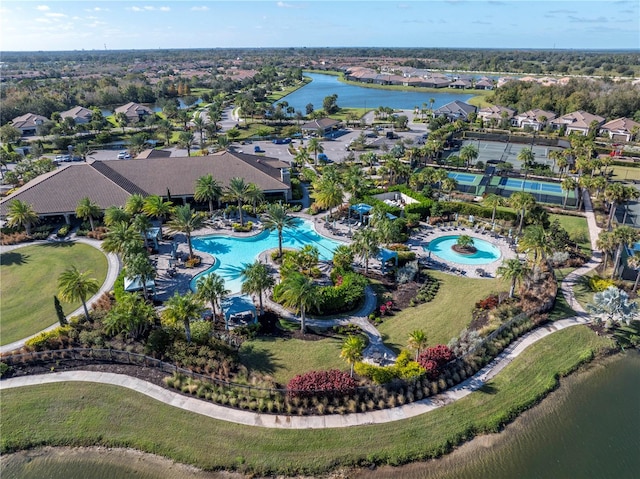 aerial view with a water view