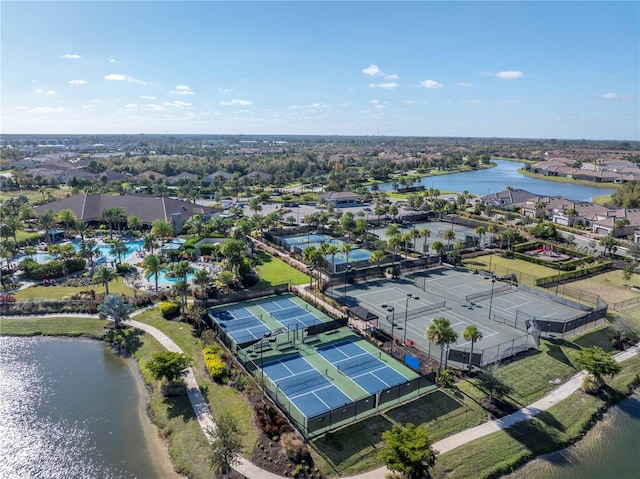 aerial view featuring a water view