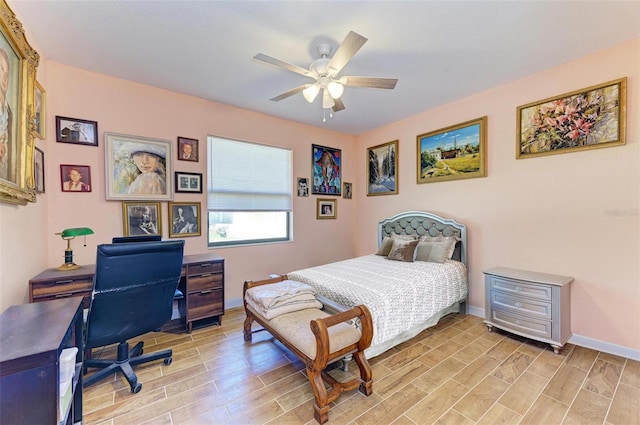 bedroom featuring ceiling fan and light hardwood / wood-style floors