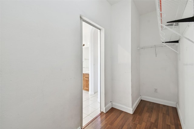 walk in closet with hardwood / wood-style floors