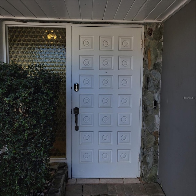 entrance to property with a standing seam roof