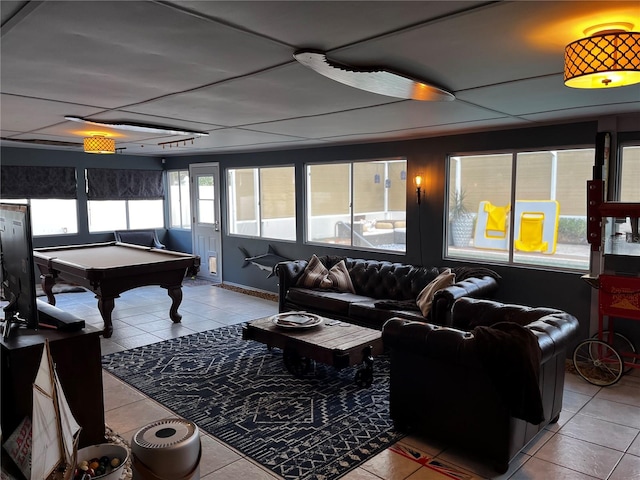 rec room featuring light tile patterned flooring and pool table