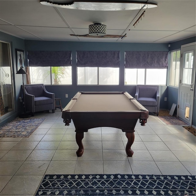 rec room with tile patterned floors and pool table