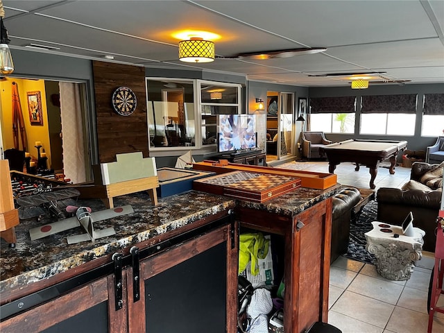 miscellaneous room with light tile patterned flooring and billiards