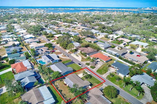 aerial view with a water view