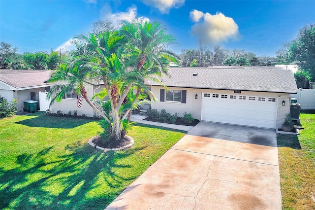 single story home with a front lawn and a garage