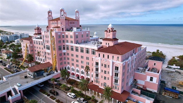 city view featuring a view of the beach and a water view