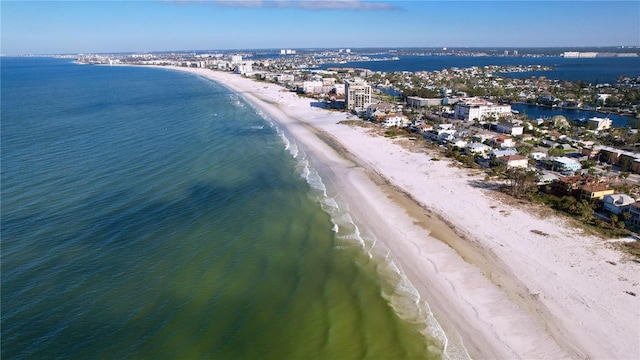 drone / aerial view with a view of the beach and a water view