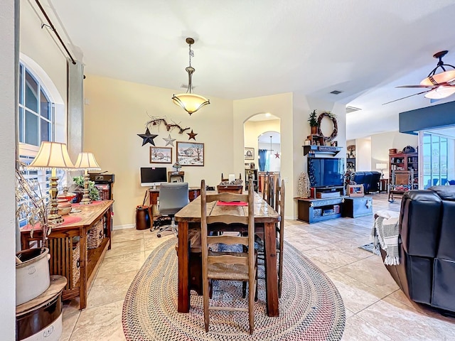 dining area with ceiling fan