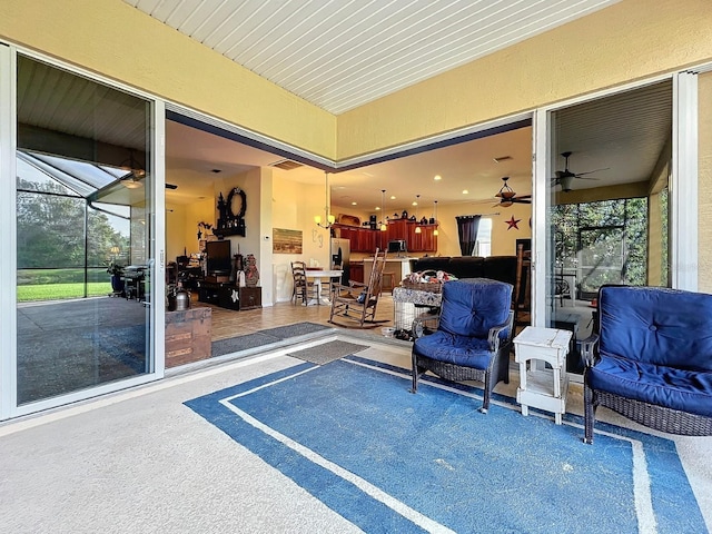 interior space featuring a lanai and ceiling fan