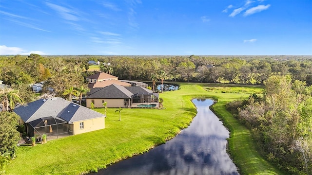 bird's eye view featuring a water view