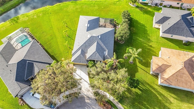 bird's eye view featuring a water view