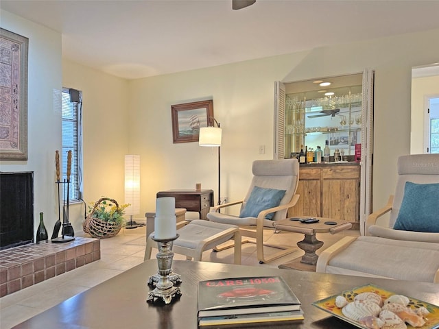 living area featuring light tile patterned floors