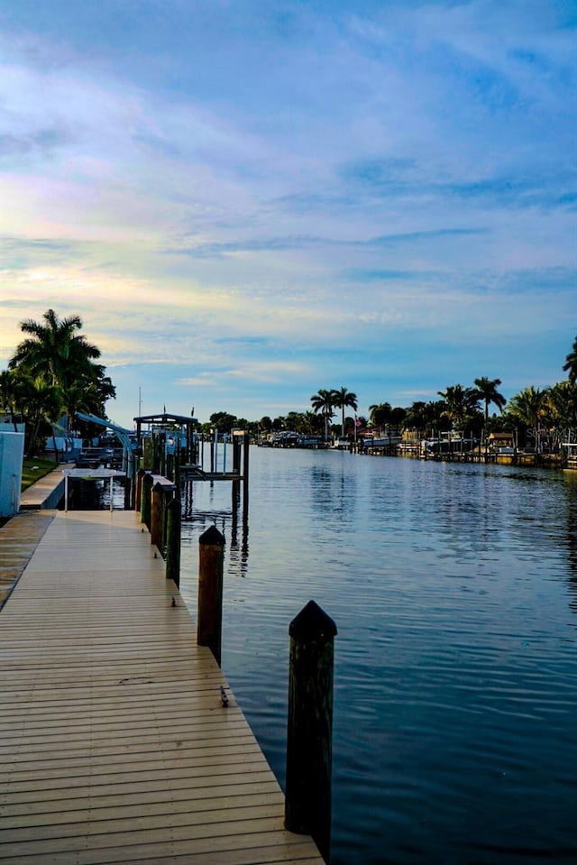 dock area with a water view