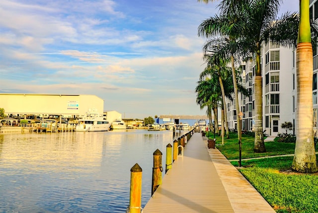 view of dock featuring a water view