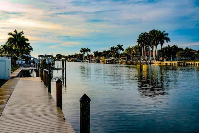 view of dock with a water view