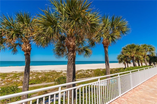 property view of water featuring a view of the beach