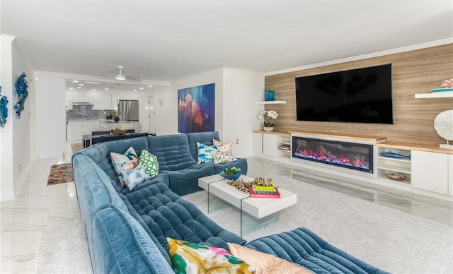 living room with ceiling fan