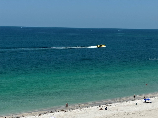 view of water feature with a beach view