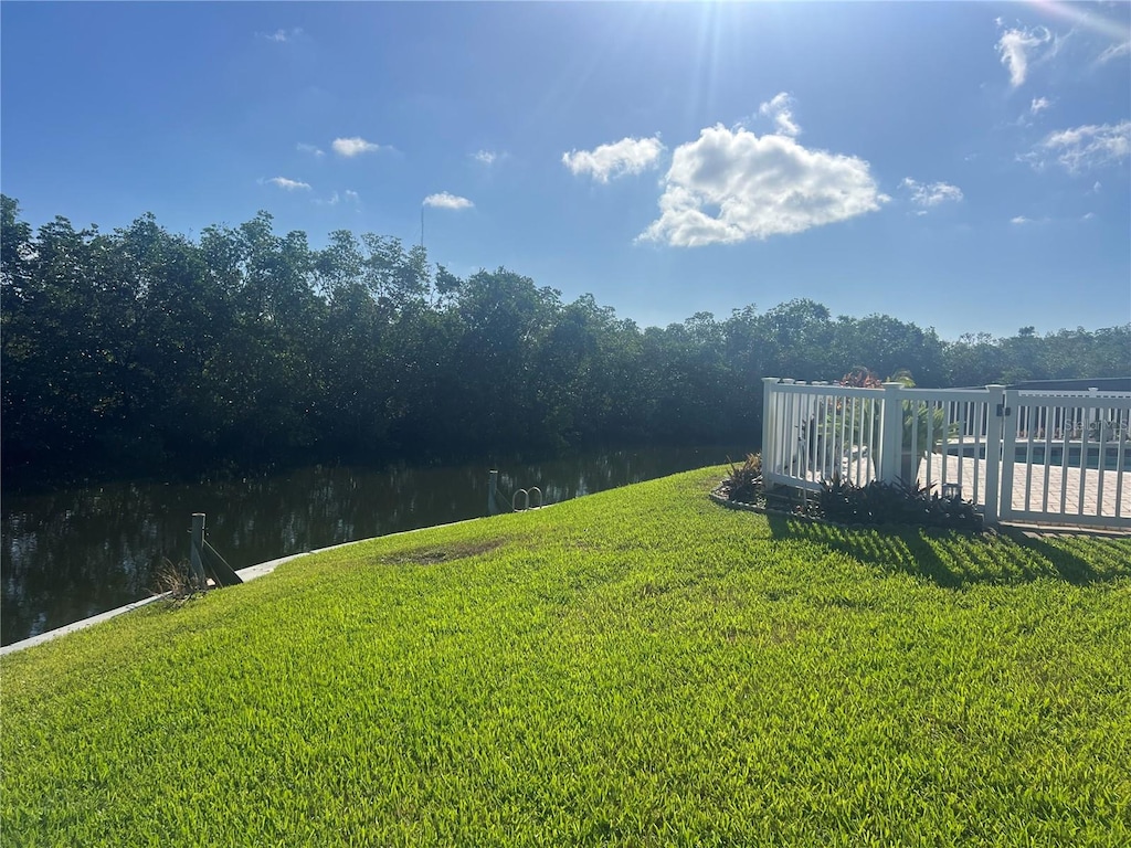 view of yard with a water view