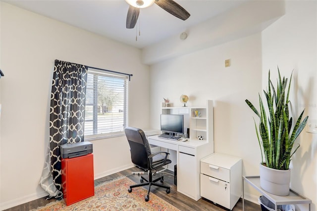 office featuring hardwood / wood-style floors and ceiling fan