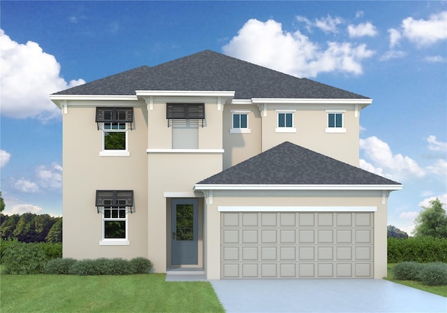 58251/2 S 5th St, Tampa, FL 33611 - view of front facade featuring concrete driveway, a front lawn, stucco siding, and a shingled roof
