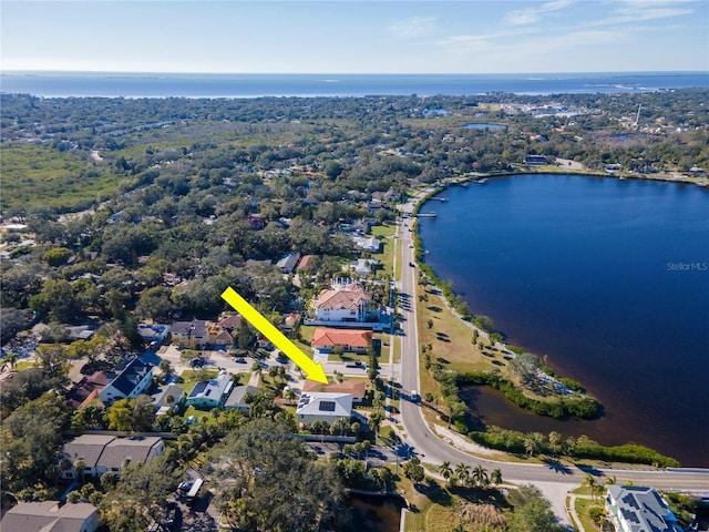 aerial view with a water view