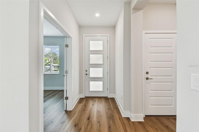 entrance foyer featuring baseboards and wood finished floors