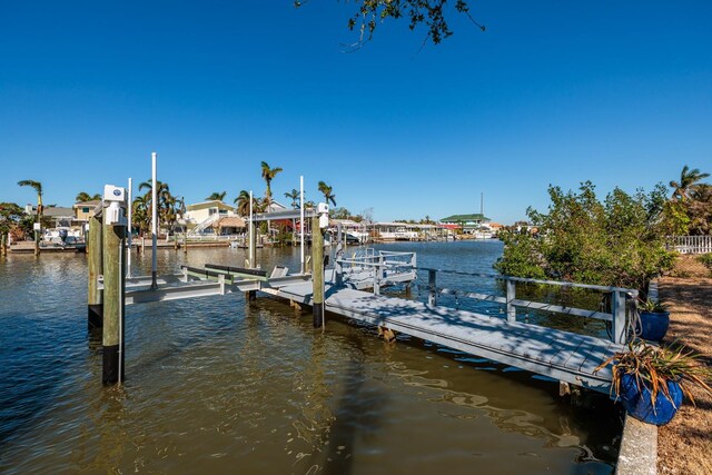 view of dock with a water view