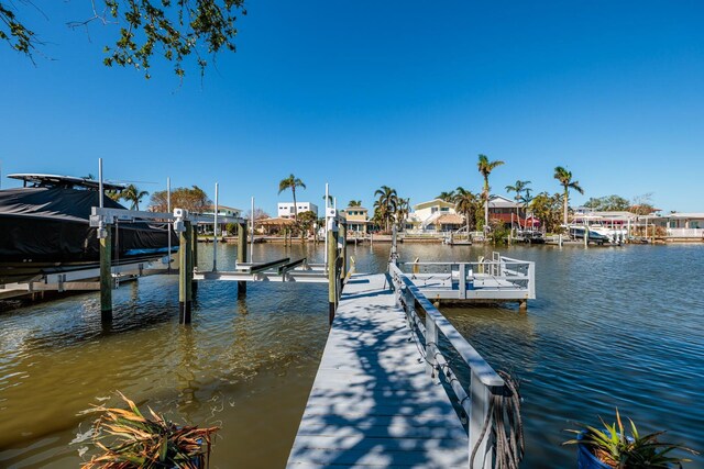 dock area with a water view