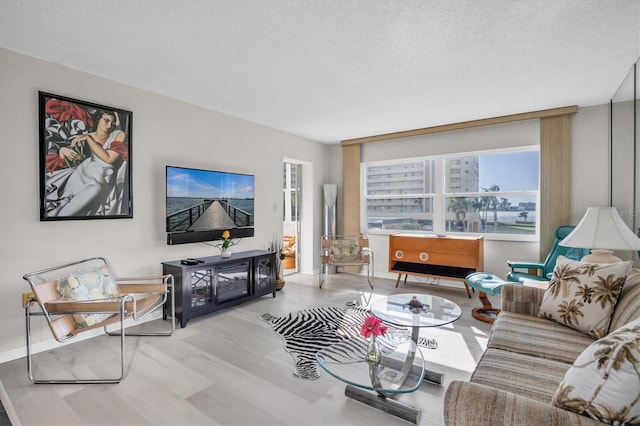 4575 Cove Cir Unit 202, Saint Petersburg, FL 33708 - living area featuring a textured ceiling and wood finished floors