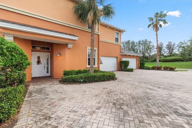 exterior space featuring a garage