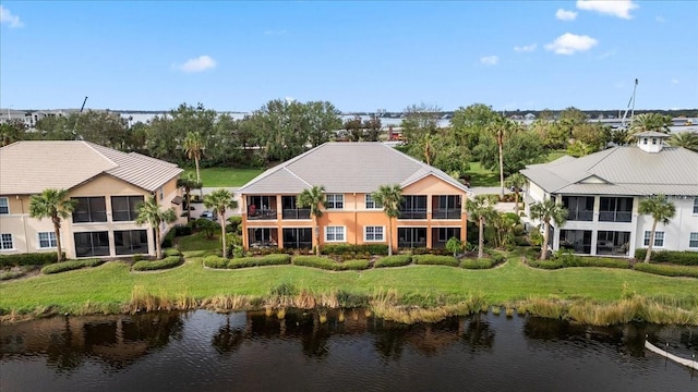 aerial view with a water view