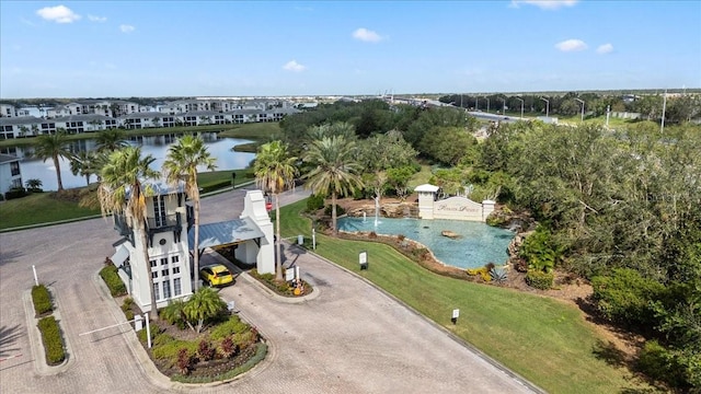 aerial view with a water view