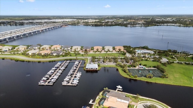 bird's eye view featuring a water view