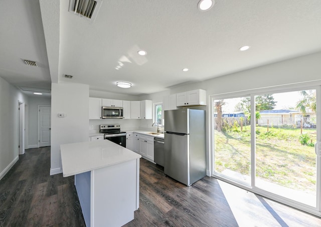 kitchen featuring white cabinetry, dark wood-type flooring, stainless steel appliances, and sink