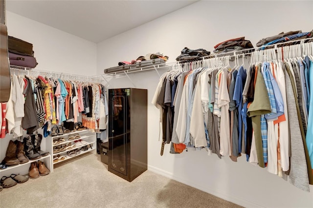 spacious closet featuring light carpet