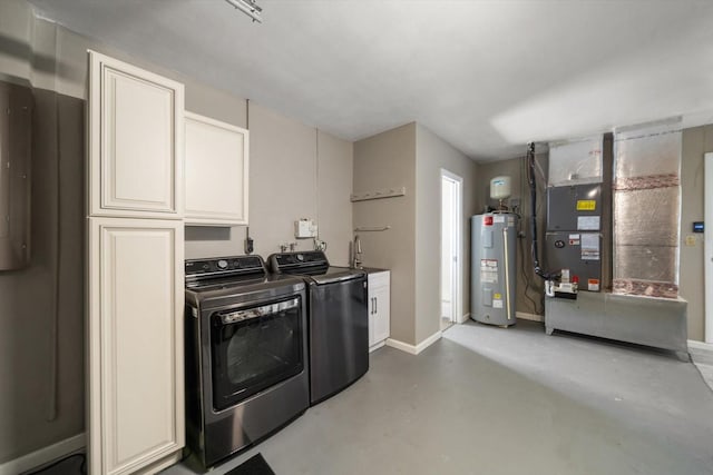 kitchen with sink, electric water heater, concrete floors, and washing machine and clothes dryer