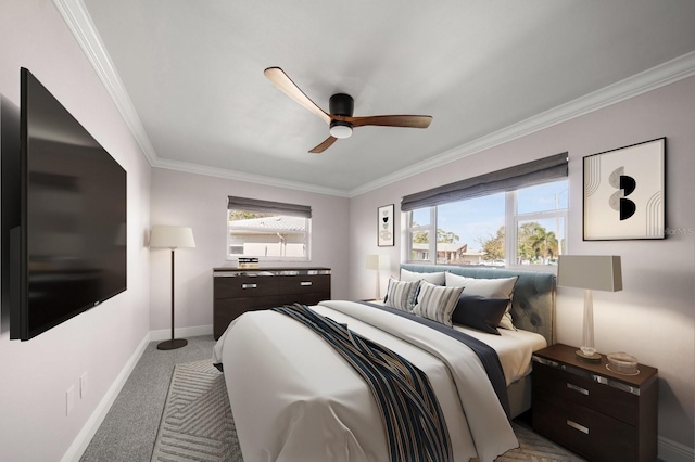 13632 Imperial Groves Dr S, Largo, FL 33774 - carpeted bedroom featuring crown molding and ceiling fan
