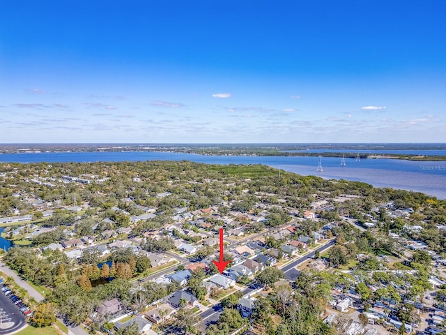 drone / aerial view featuring a water view