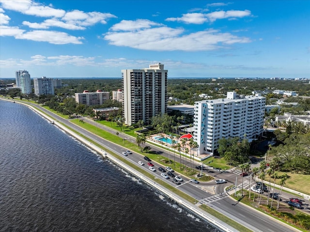 bird's eye view featuring a water view