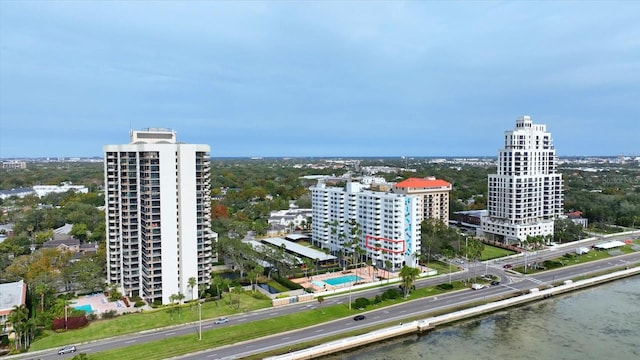 bird's eye view with a city view