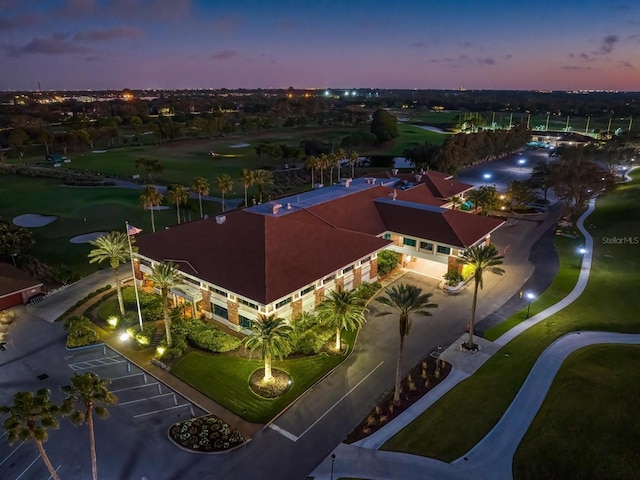 view of aerial view at dusk