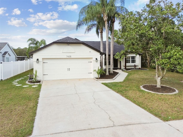 view of front of house featuring a front yard and a garage