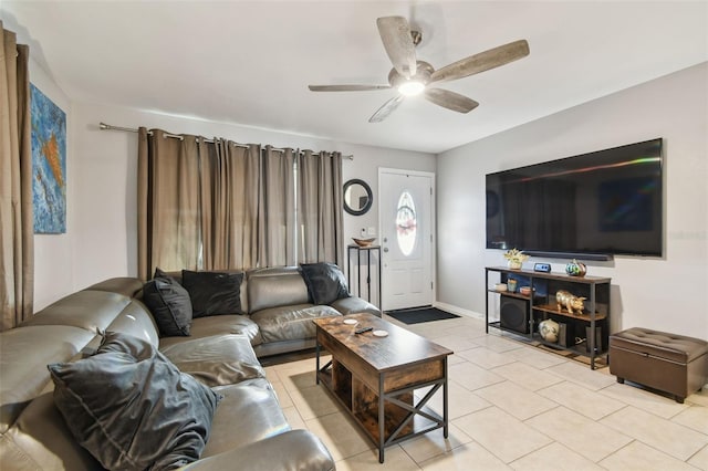 living room with ceiling fan