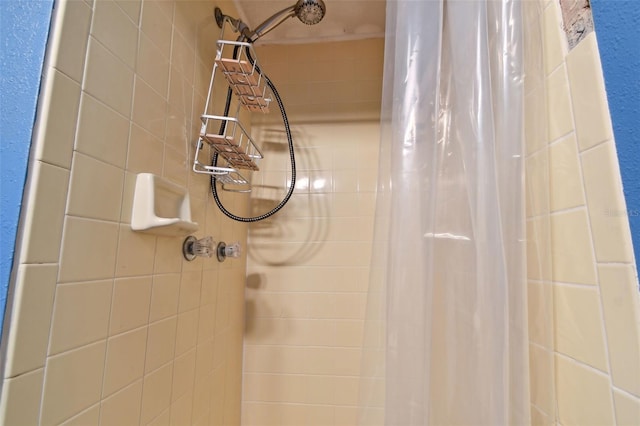 bathroom featuring a shower with shower curtain